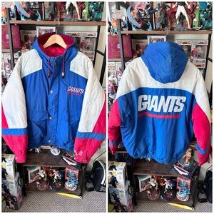 Vintage New York Giants Mirage Jacket Blue Red NFL Hooded Men’s L